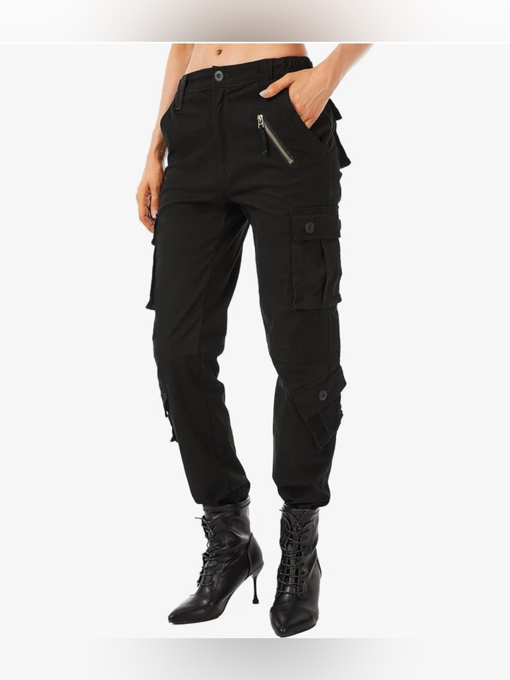 Women’s Black Mid-Rise Cargo Pants Heavy Cotton- Size 8 NWOT